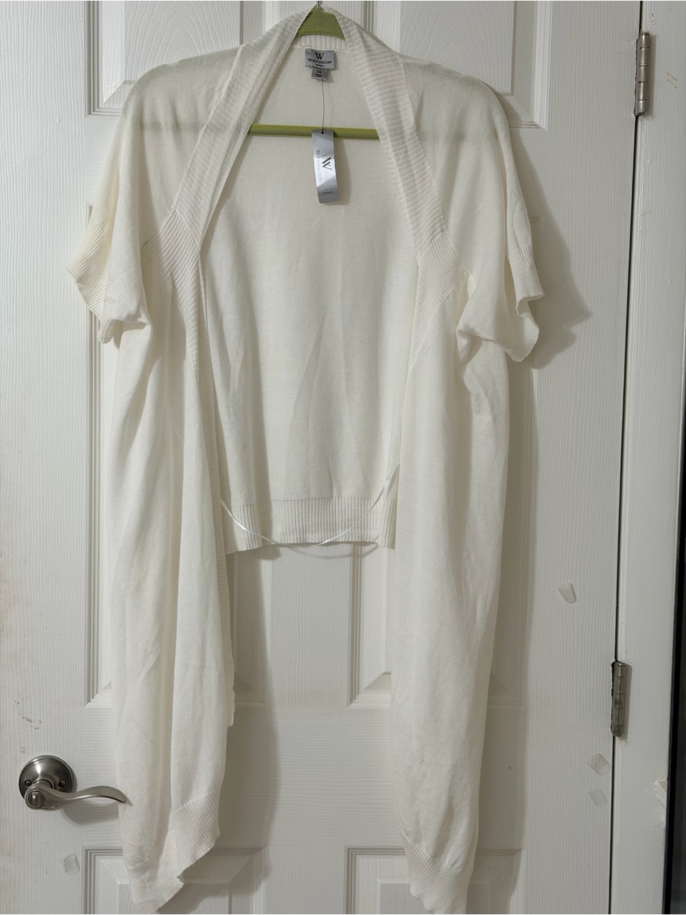 Worthington Open-Front Short Sleeve Duster Cardigan in Off-White